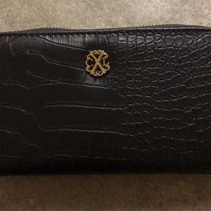Black faux crocodile leather wallet